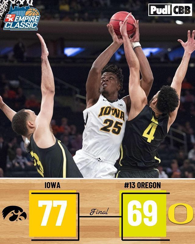 PudlMedia's tweet photo. Iowa advances to the championship game of the 2K Empire Classic as they give Bol Bol and Oregon their first loss of the season #cbb #collegebasketball https://t.co/PweIbexlrn https://t.co/gyZ2LQo02l