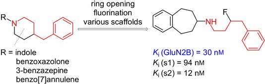 ChemMedChem's tweet photo. B. Wuensch et al. @WWU_Muenster @ETH replaced the 4-benzylpiperidine scaffold of potent GluN2B antagonists with fluorinated structural elements #drugdiscovery #NMDAreceptor #scaffoldhopping https://t.co/frjVk1n9k8 https://t.co/cKj0T6QqE0