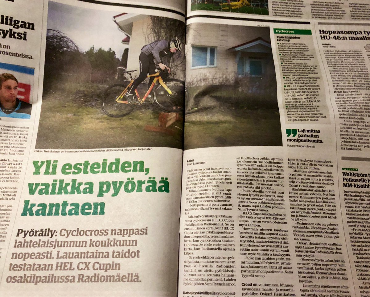 LPyorailijat's tweet photo. Eltarissa on tänään aukeaman juttu lauantain @helcx krossikisasta Lahen Radiomäellä. Järjestävän seura toimii Lahden Pyöräilijät.
#helCX #cyclocross #crossisboss #crossishere #lapy #lahdenpyöräilijät #lahessa https://t.co/4CuyuYrs4O