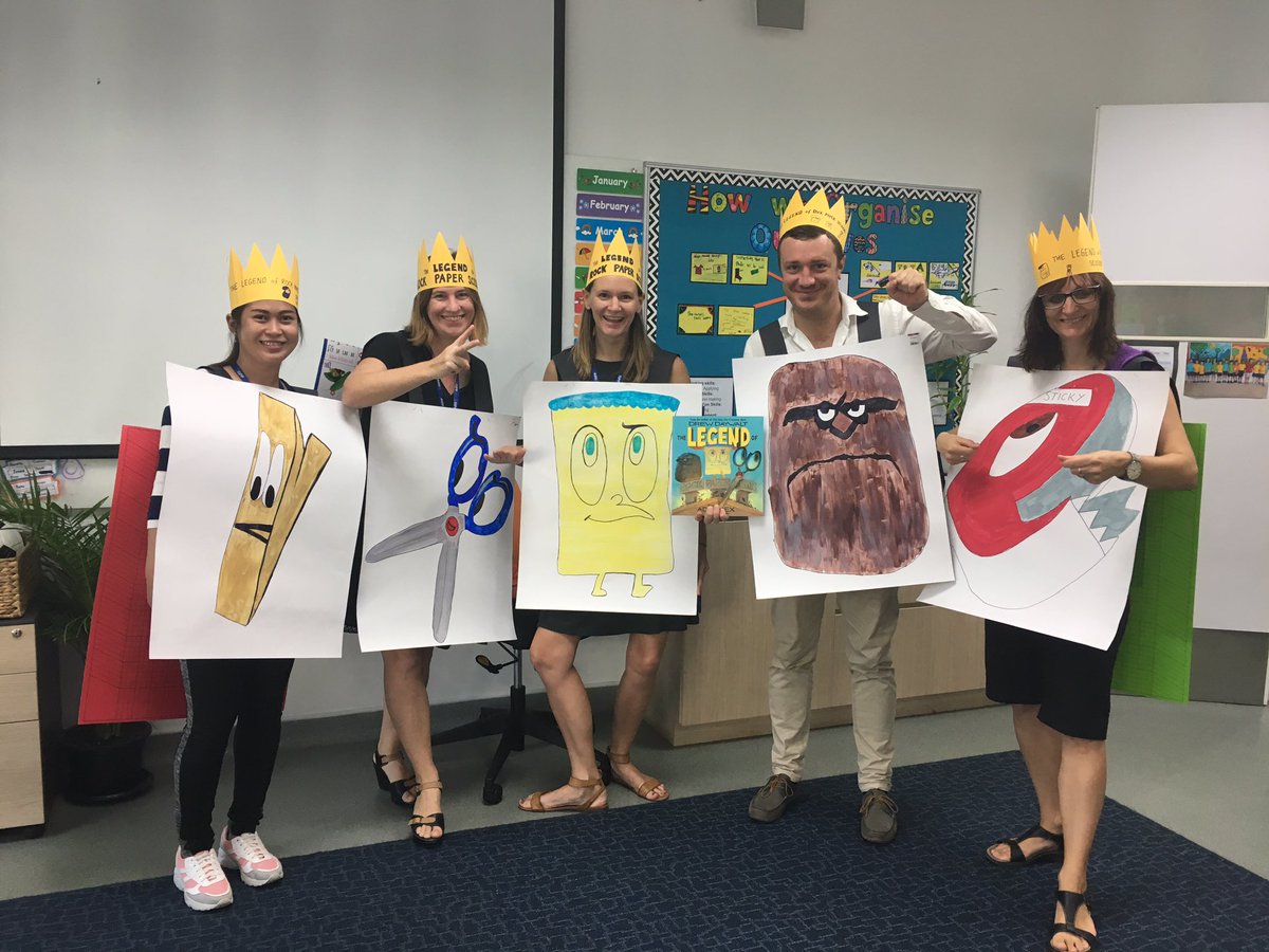 courtneypyp's tweet photo. @ISPPCambodia Grade 2 team #bookweek dress up day. Inspired be The legend of Rock Paper Scissors @DrewDaywalt #writeon2018 https://t.co/zSBu8c0NX0