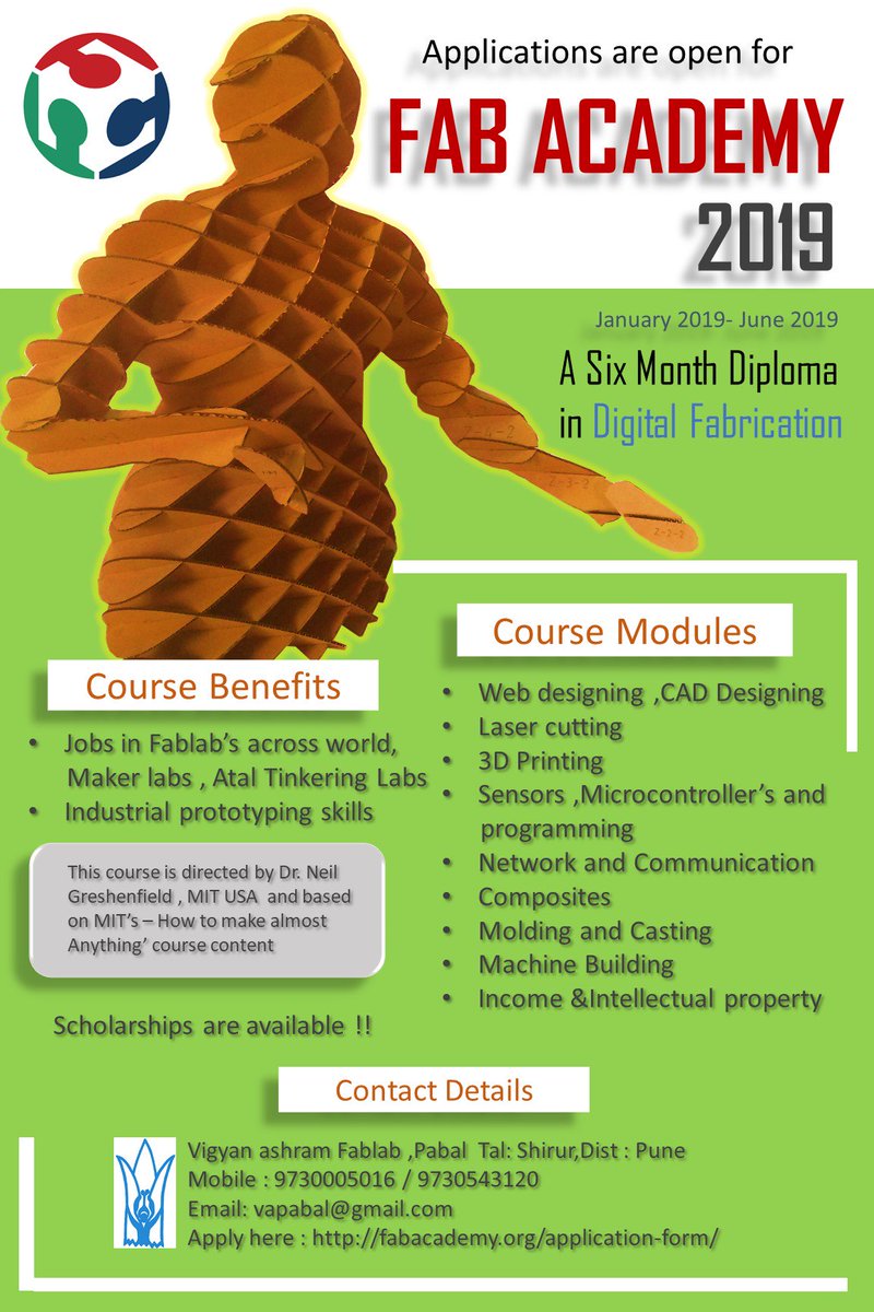Join course Fabacademy @ Vigyan ashram Fablab.
Find details here about course : fabacademy.org