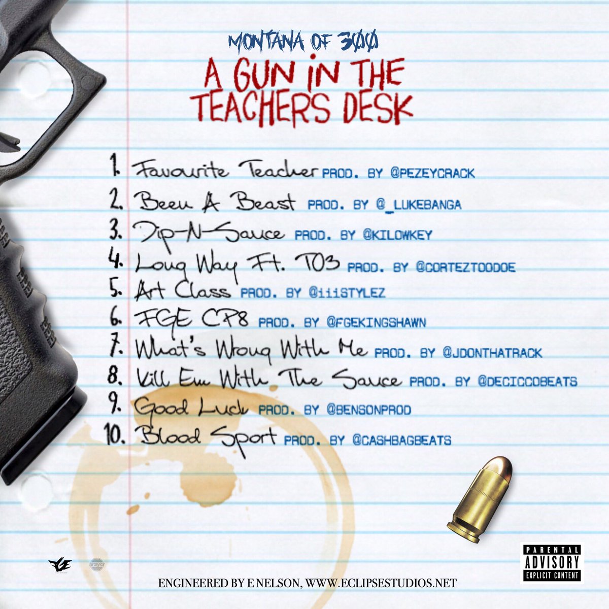 MONTANAof300's tweet photo. !!!NEW!!! @montanaof300 “A GUN IN THE TEACHER’S DESK” Album is OUT NOW!!!! (LINK IN BIO) #RapGod #FGEshit https://t.co/ZvnYSyrYnO