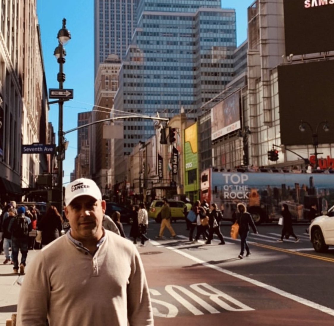 Great seeing the F—-Cancer hats with Paul’s foundation logo all over the World. Here Flávio is in #SaoPaulo #Brazil &amp; #NewYork on his recent holiday. <a href="/PBF_FCancer/">PaulBrame Foundation</a> #PaulBrameFoundation #FuckCancer