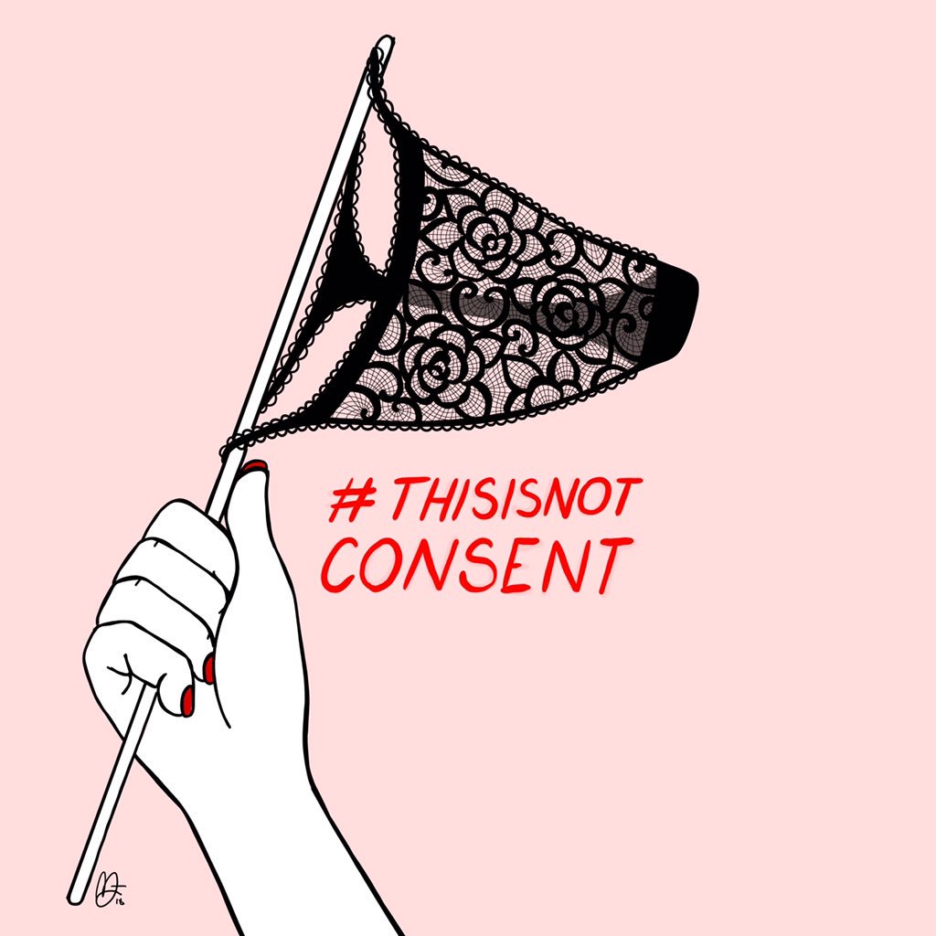 in a rape trial a lawyer stated a thong proofs the victim was open to meeting someone and having consensual sex. 
A thong is not consent.
No means  no. No matter the make up, the dress, the underwear. 
This is my illustrated tribute to this cause. #thisisnotconsent #ibelieveher