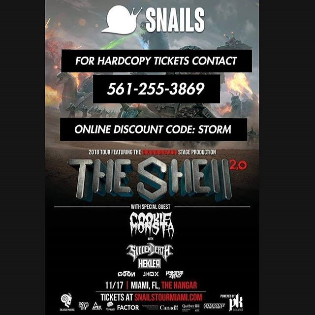 DMApparel_'s tweet photo. We can't wait for The Shell 2.0 tour at the Hangar this Saturday!! 🐌

For tickets contact (561) 255-3869 or use code "STORM" online!! https://t.co/jslzbhWEb1