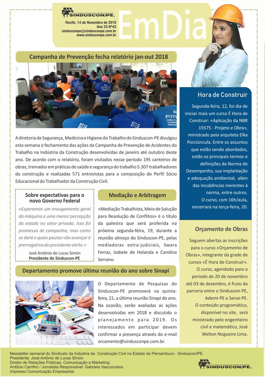 sindusconpe's tweet photo. Já está no ar o EmDia dessa semana. #prevenção #acidentesdotrabalho #sinapi são alguns dos temas abordados. https://t.co/kKura0MOGx