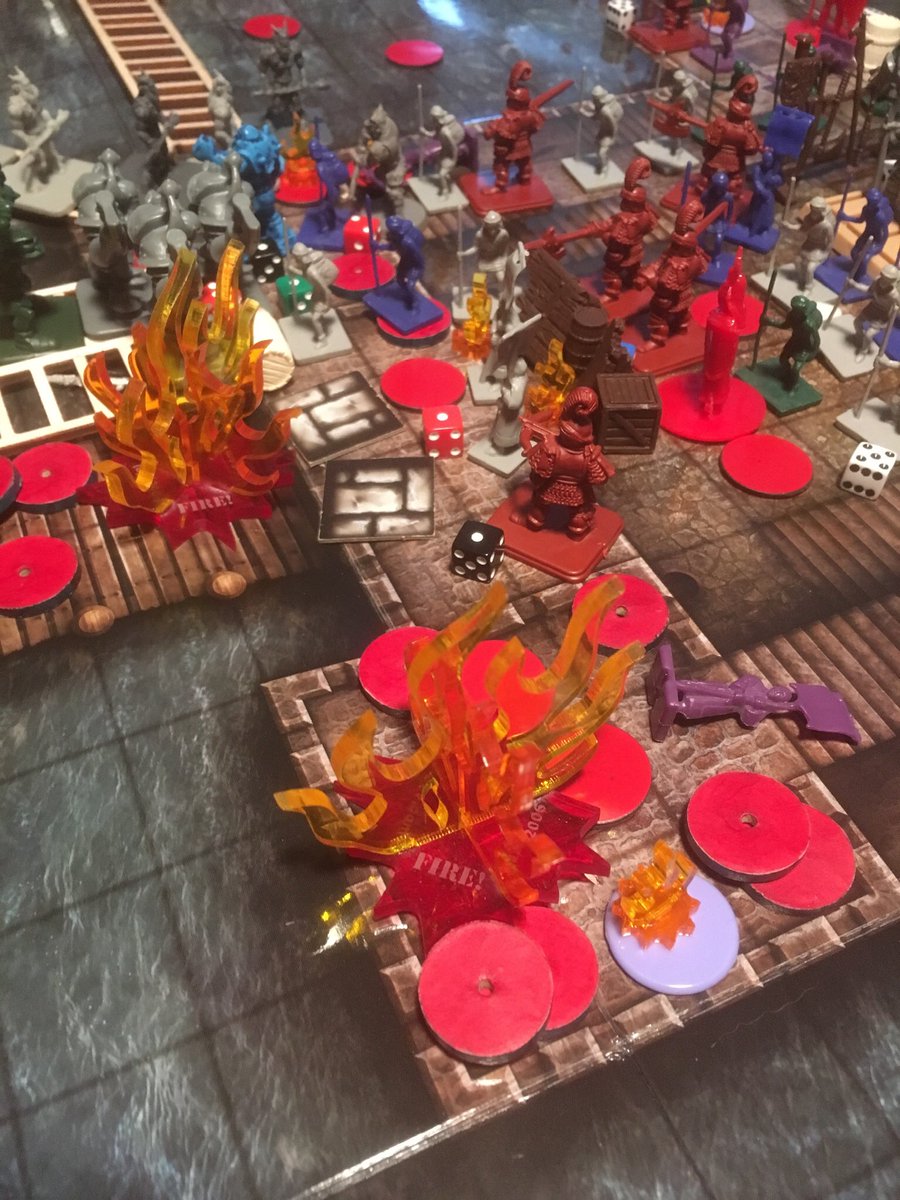 RemassogsRealm's tweet photo. After the #brightorder #wizard overheated, he exploded killing everyone on the tower with him. It also lit the oil and black powder on the bridge destroying the gate. Shortly after the #chaosarmy breached another part of the wall. #tabletopgaming #battlemasters #afterthecampaign https://t.co/uCUSzLRjQZ