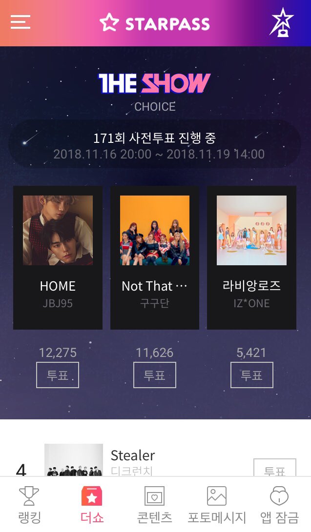 mystarplay's tweet photo. RIGHT NOW!!!!
#STARPASS #SBSMTV #THESHOW voting is in progress!!
(11/16 pm 8:00~11/19 pm 2:00)
#스타패스 #더쇼 #IZONE #JBJ95 #HOTSHOT #SOYA #GoldenChild #HeeJun #gugudan #D_CRUNCH #THEMANBLK #ATEEZ #DreamNote #Yeim #14U #Maywish #SPECTRUM #HEYGIRLS #HUB #gleammedia https://t.co/xLuGeRpuLz