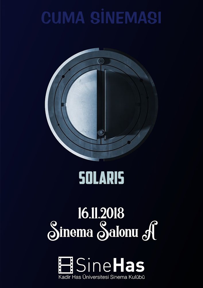 Cuma Sineması’nda bu hafta ; 
Solaris 
Andrey Tarkovski’nin unutulmaz eserine hepinizi bekliyoruz! 
Bugün saat 18.00’da Sinema Salonu A’da görüşmek dileğiyle. 🙃🎬