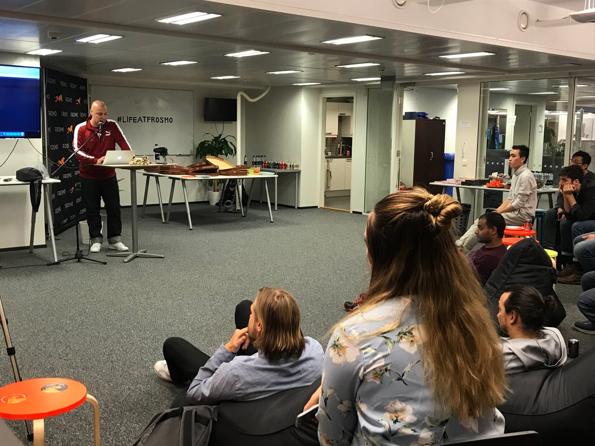 Frosmo's tweet photo. The Developer Meetup with @contentful was insightful, and the atmosphere was relaxed. Everyone had a good time and interesting discussions over some pizzas and beer. #tgif #friday #helsinki #frontend #meetup #developer #coding https://t.co/b7MVSkpStr