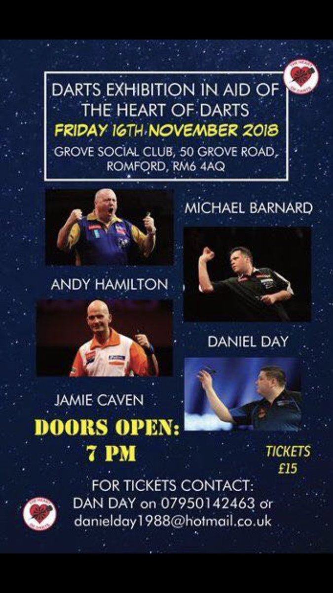 jabba180's tweet photo. Heading to Romford for tonight’s show for @TheHeartofDarts with @TheHammer180 @DanDay8 and @Michael21469890 👍🎯 #darts https://t.co/xuW4NCtVv2