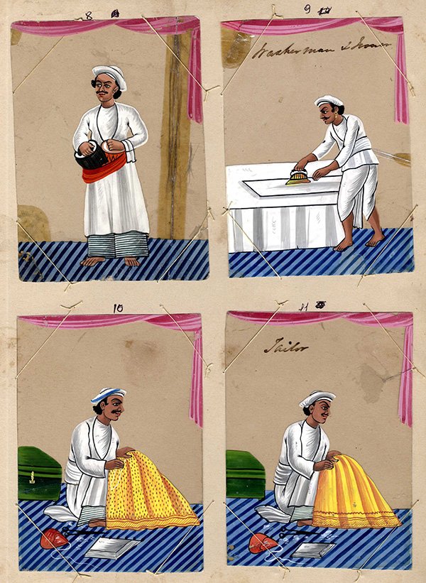 JAJafri's tweet photo. House Servant
Washerman &amp; Ironer
Tailor
Gouache on Mica
Company School
Patna, circa 1850
via @ubleiden 
https://t.co/7sQOcJSAVS https://t.co/w5KJJGGtRz