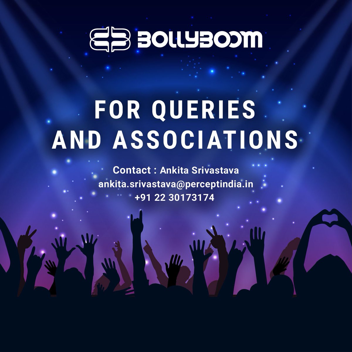 BollyBoomIndia's tweet photo. If you are keen to collaborate with Bollyboom, contact :
Ms. Ankita Srivastava | ankita.srivastava@perceptindia.in | +91 22 3017 3174
#Bollyboom #partnerships #collaborations #associations #businessqueries #vendor #expansion #BollywoodMusic #music #LiveEvent #concerts #clubnight https://t.co/MsJGraPzY2