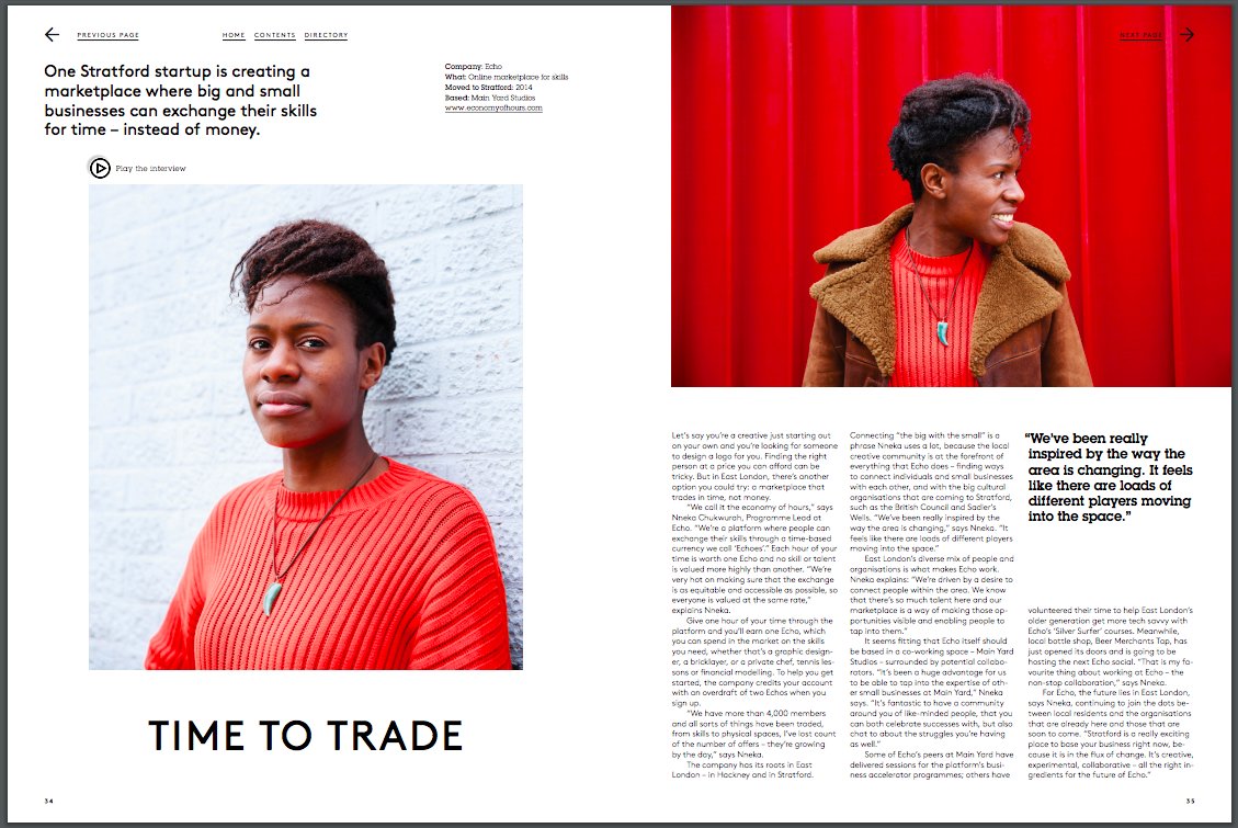 economyofhours's tweet photo. A lovely feature on our very own @Whoa_Nexy for @I_Q_London talking about the benefits of joining Echo to achieve your creative and business ambitions using our moneyless marketplace https://t.co/DtF6DYlenE
