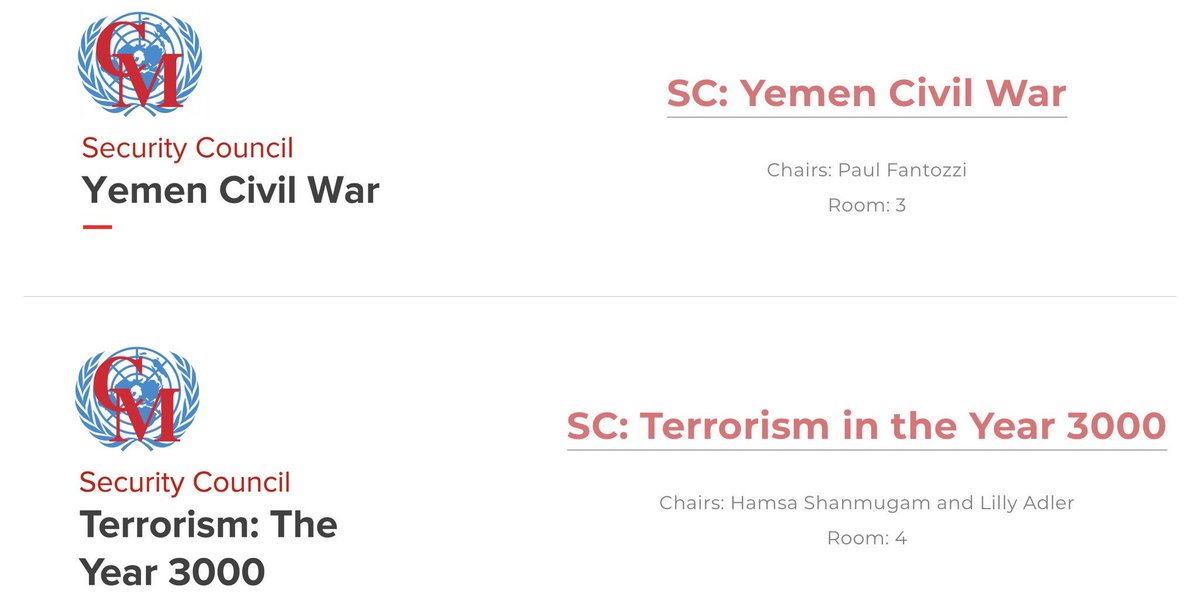 CMModelUN's tweet image. #CMMUNVII will feature Secuity Council committees focused on the Yemen Civil War and Terrosism in the Year 3000. CMMUN is THIS Saturday so access your briefing papers here: cmmun.weebly.com