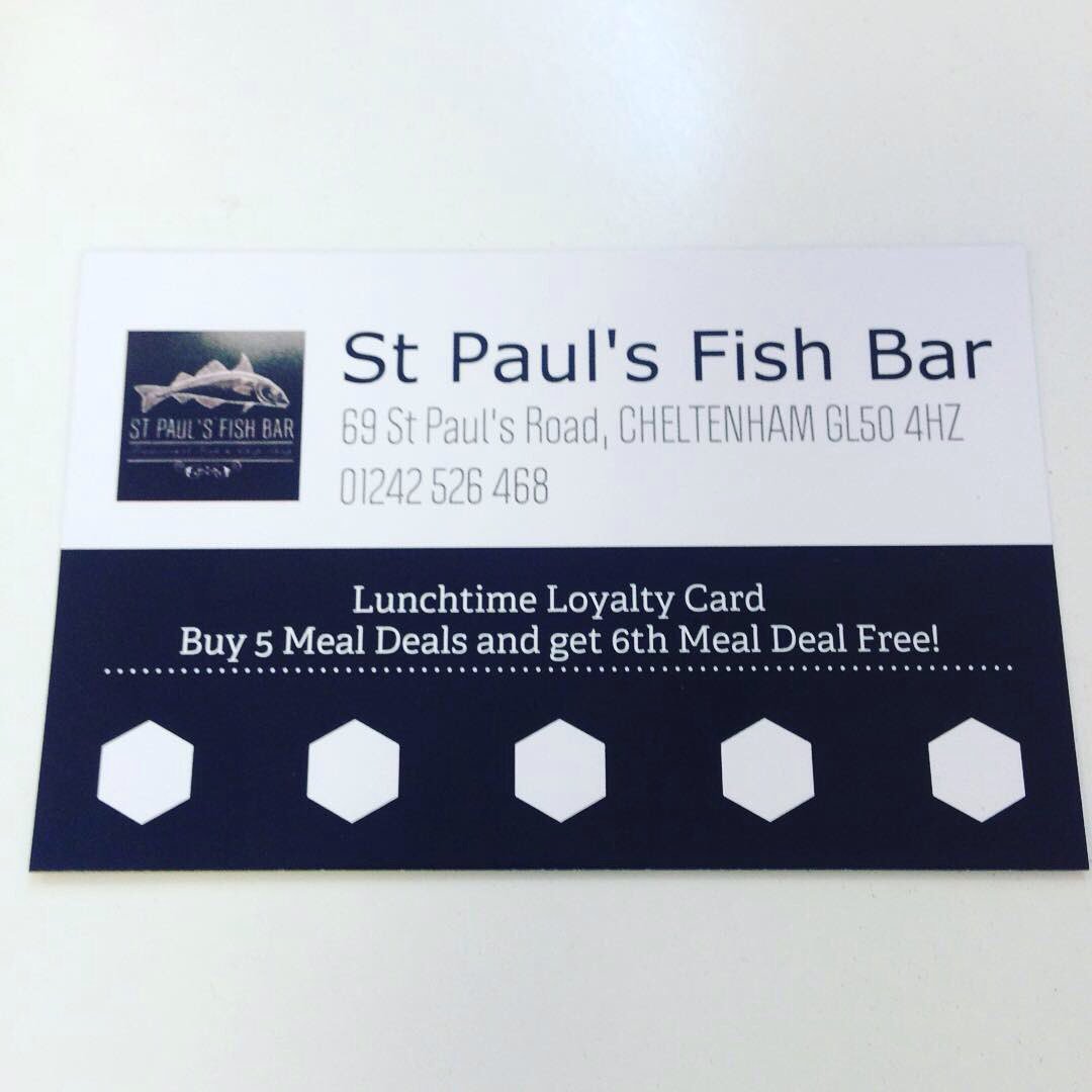It's lunch time! Come and make the most of our loyalty cards. Buy 5 meal deals at lunch times and get your 6th meal deal free! Eat in or takeaway 🐟🍟❤️ #fishandchips #WDYT #Cheltenham #stpaulsfishbar