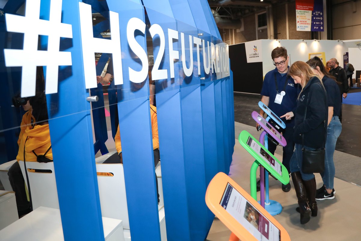 HS2ltd's tweet photo. The VR high speed train proved popular today at @WSUKLIVE. We've had more than 1,000 students visits us. They’re also taking the quiz on the skills and careers that build high speed rail. Show's open Friday and Saturday too. https://t.co/erg6NfJWa2
#HS2futureYou https://t.co/5Q5zlOVpys