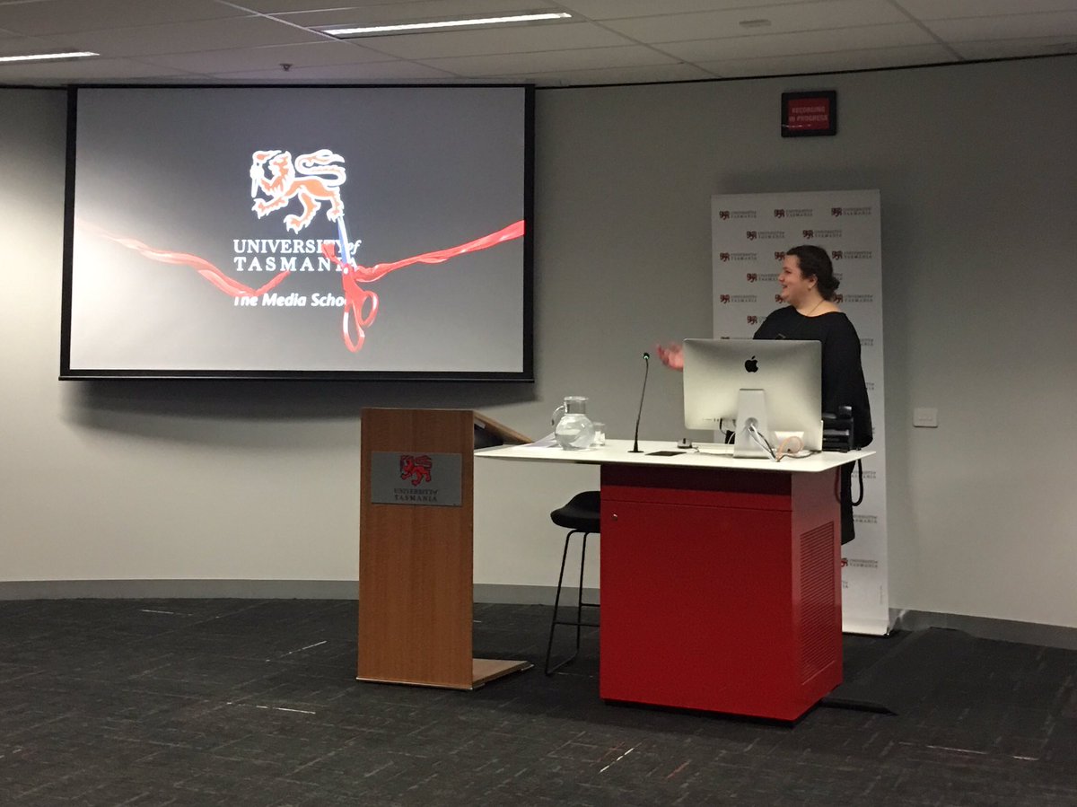 The official opening of the <a href="/UTAS_/">University of Tasmania</a> Media School today with the virtual cutting of the red ribbon by our head of discipline Dr Kathleen Williams. 👏 👏👏 So thrilled to be part of the School. The 1st Semester in the new Salamanca digs has been a huge success!