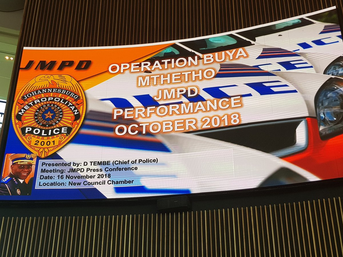 JoburgMPD's tweet photo. #HappeningNow :: The Executive Mayor of the City of Johannesburg Cllr Herman Mashaba, MMC for Safety, Cllr Michael Sun, and Johannesburg Metropolitan Police Department (JMPD) Chief,David Tembe, will be releasing crime statics report for the @CityofJoburgZA

#JoburgCrimeStats https://t.co/hlM9KMNTuK