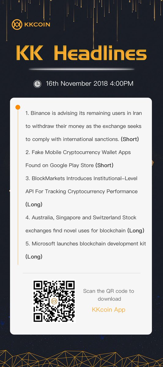 KKcoinEX's tweet photo. 🗣️🗣️ Daily KK headlines! Are you caught up with the latest news yet? Markets stayed at bearish levels despite the #BCH war - what's next for the end of the year? Let us know what you think!
#BlockchainNews #derivatives #BTC #ETH https://t.co/opLCclD2Mr