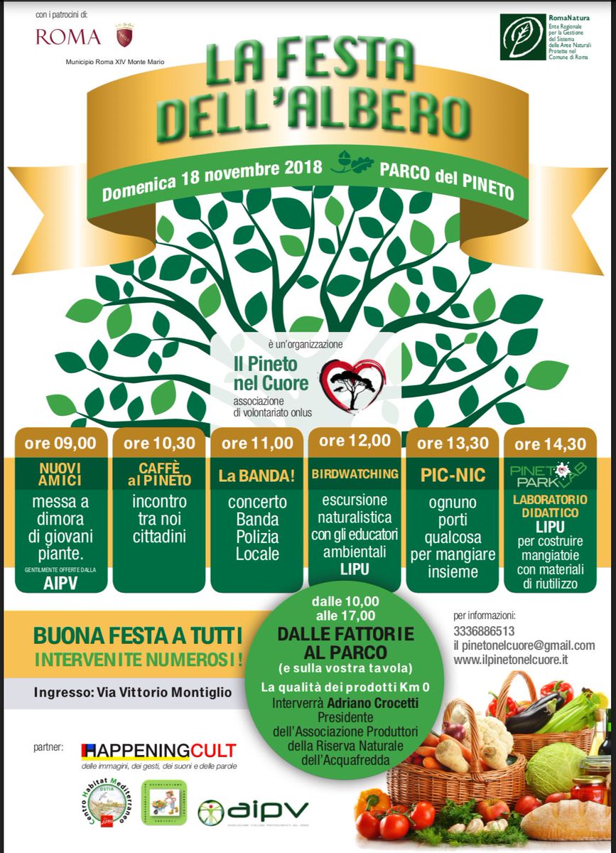 EnteRomaNatura's tweet photo. #FestadellAlbero domenica 18/11 tutti al #PRUPineto! con l'Associazione #IlPinetonelCuore tante iniziative in programma! messa a dimora di giovani piante, escursione nel parco @LipuOnlus, prodotti #filieracorta con l'Associazione Produttori #RNAcquafredda Buona Festa a tutti! https://t.co/tpEPwUcRYr