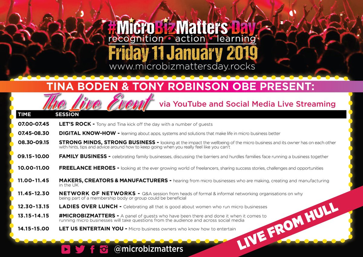 MicroBizMatters's tweet photo. It’s here the Live Event session schedule for #MicroBizMatters Day 2019 live from Hull.
👀 Keep a look out - guests appearing on these sessions will be announced soon 👀
Spread the word; tell a #MicroBizMate to #SaveTheDate https://t.co/WZ1xY2n4dW
