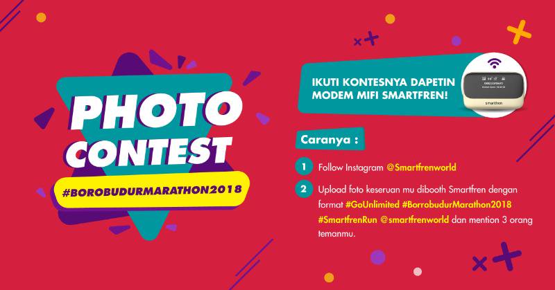 smartfrenworld's tweet photo. Yuk foto keseruan #BorobudurMarathon2018 kamu sekarang pakai hashtag #SmartfrenRun #BorobudurMarathon2018 #GoUnlimited dan mention @smartfrenworld , ada hadiah modem Wifi 4G keren π https://t.co/WiCzaO4Kga