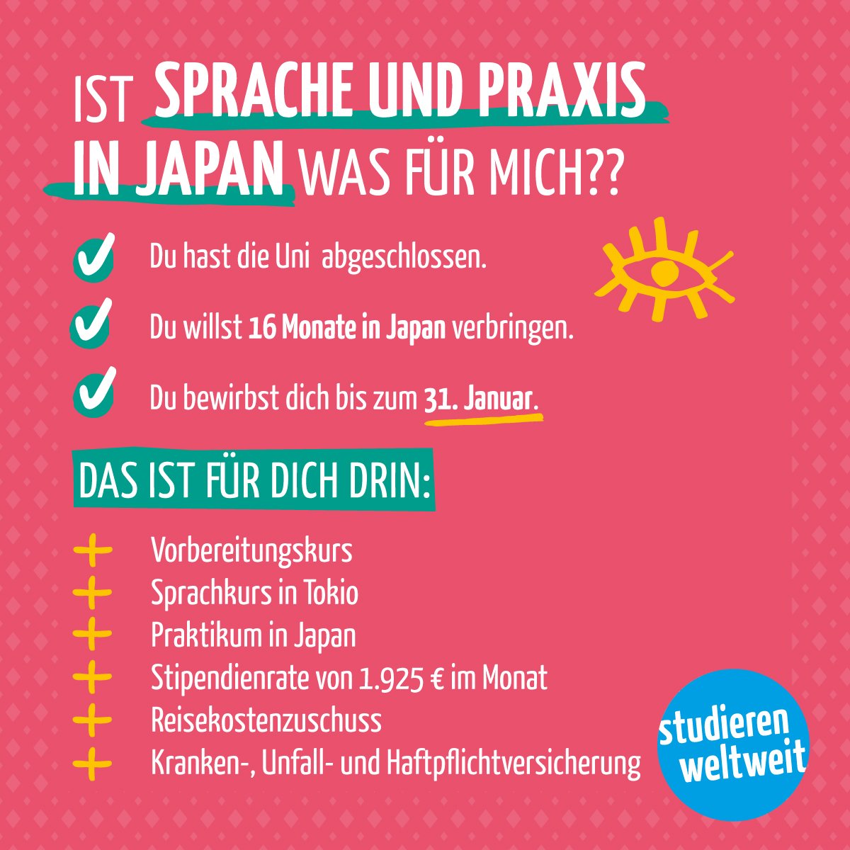 Ihr wollt nach #Japan, die #Sprache lernen und #Berufserfahrung sammeln? Dann ist dieses Programm etwas für euch! Hier berichtet <a href="/_domsquare/">Dom</a> von seinen Erfahrungen:  studieren-weltweit.de/welt-erleben/d… #ErlebeEs #Stipendium <a href="/DAAD_Germany/">DAAD News</a> 🇯🇵