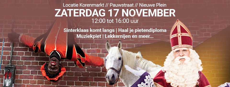 Morgen tijdens het Pietenfestijn in het <a href="/korenkwartier/">Korenkwartier</a> is er voor de kleintjes een heel leuk programma opgezet van 12.00 tot 16.00 uur. #Sinterklaas brengt om 15.00 uur ook een bezoek op de <a href="/KorenmarktNL/">Korenmarkt Arnhem</a>.