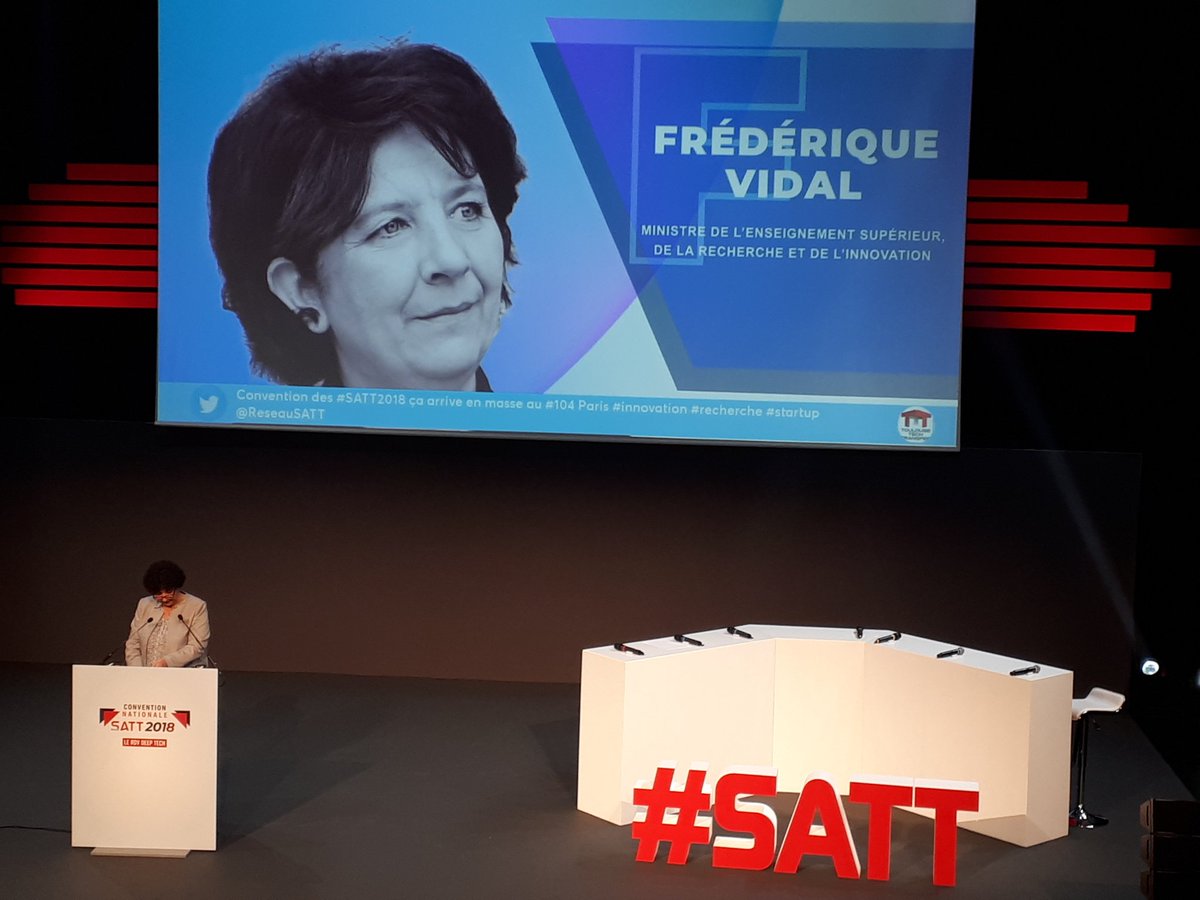 audrey_wendling's tweet photo. Convention nationale #satt2018 #deeptech avec la présence de @VidalFrederique ministre le enseignement supérieur,de la recherche et se l'innovation 
"Fluidification, simplification et accélération du transfert de technologie" 
@CaissEpargneGEE #neobusiness https://t.co/w9GztjvU6n