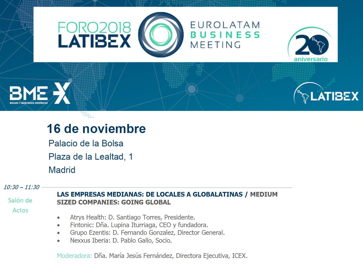 Pablo Gallo, Socio de Nexxus Iberia, participa hoy a las 10.30 en el panel del Foro Latibex “Empresas Medianas, de Locales a Globalatinas” #ForoLatibex <a href="/NexxusPE/">Nexxus</a> @GrupoBME