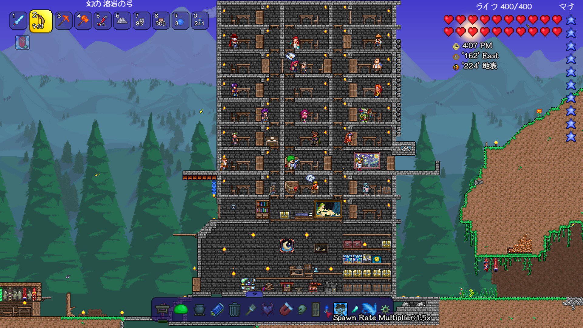 高屋敷風凛 高屋敷企画 テラリアにmodを導入してみた ポーションを販売するnpcや ゲーム内で素材から完成品を検索する機能に 装備枠追加 スポーンレート操作 暗闇除去などやりたい放題なチートmodを入れた 快適に