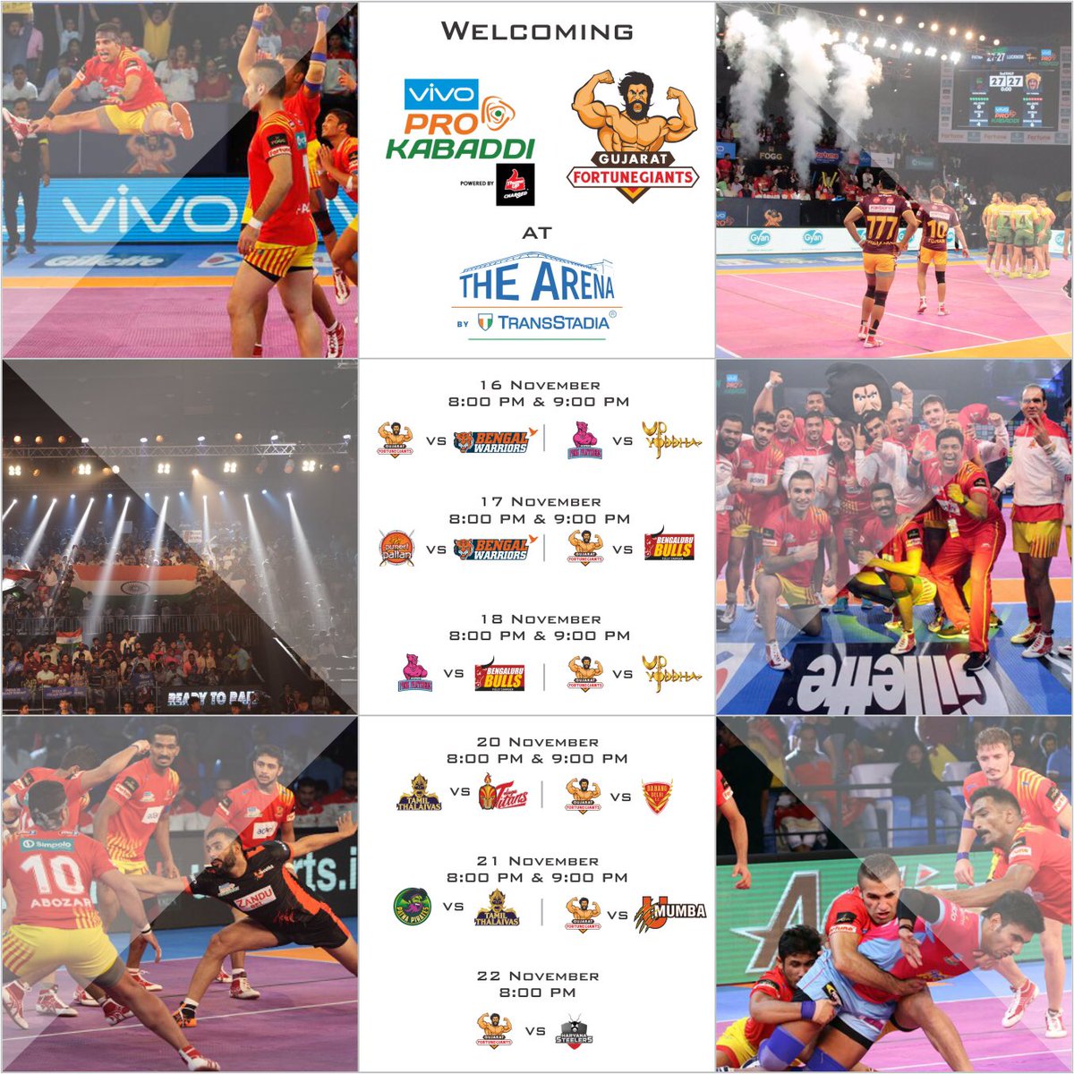 SETransStadia's tweet photo. @ProKabaddi action begins today at #TheArena by TransStadia as we welcome our home champions @Fortunegiants in their hot form to entertain the fans in #gujarat
.
.
#garjegagujarat #build360 #kabaddi #prokabaddi2018 #vivoprokabaddi https://t.co/Uky9nGbGNO