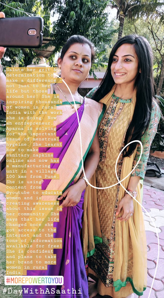 priyadhawan89's tweet photo. My hero story! An inspiration #PadWoman from a small village 100kms from Pune #DayWithASaathi @GoogleIndia She uses content from @YouTubeIndia to educate women on menstrual hygeine and has her own sanitary napkin business! 🙌🏻 https://t.co/fOBWLS4iyF