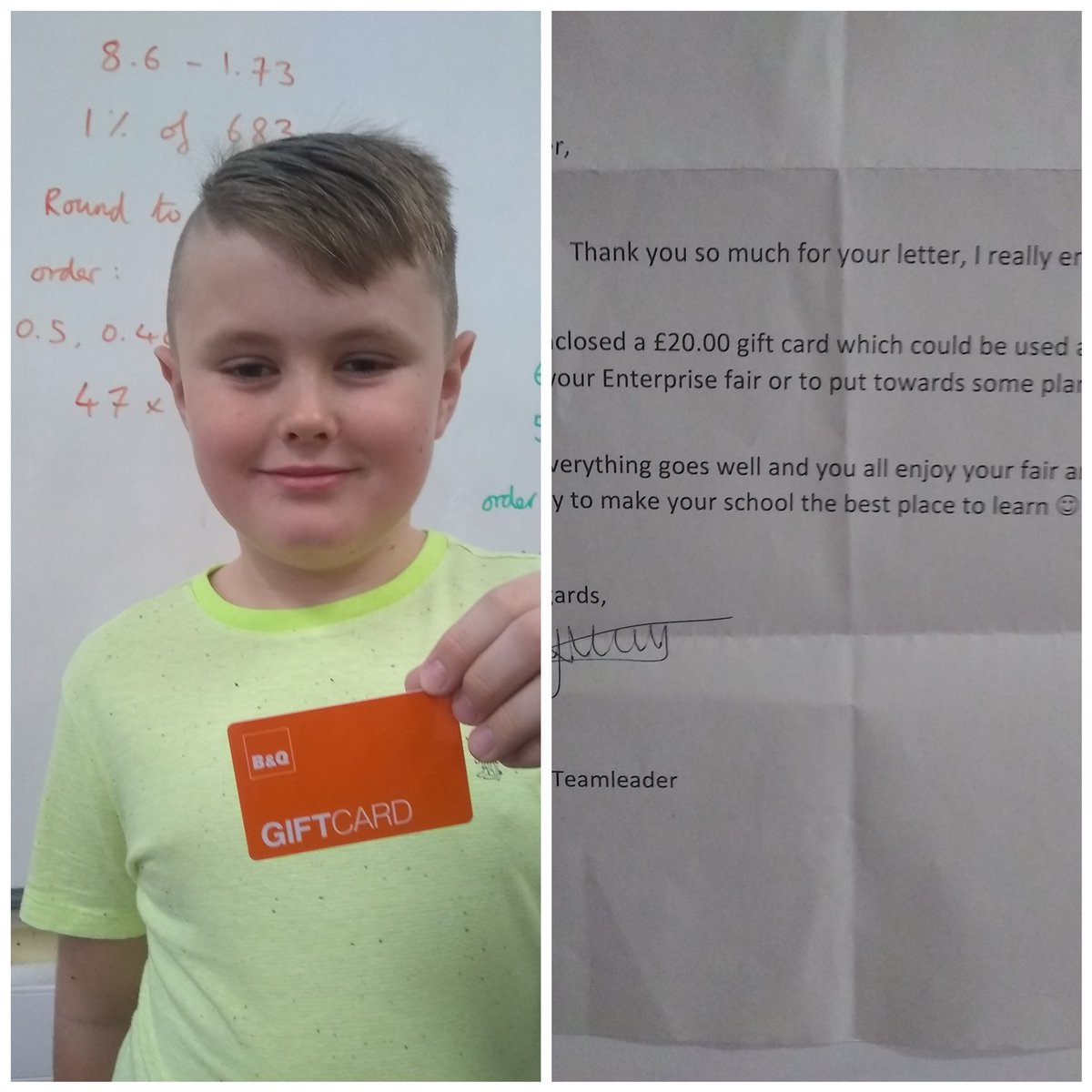 The_Beacon_AET's tweet photo. Well done Tyler, a great response to your letter. Thank you @BandQ @AETAcademies #oneAET #findyourremarkable https://t.co/YyQlyD1aIh