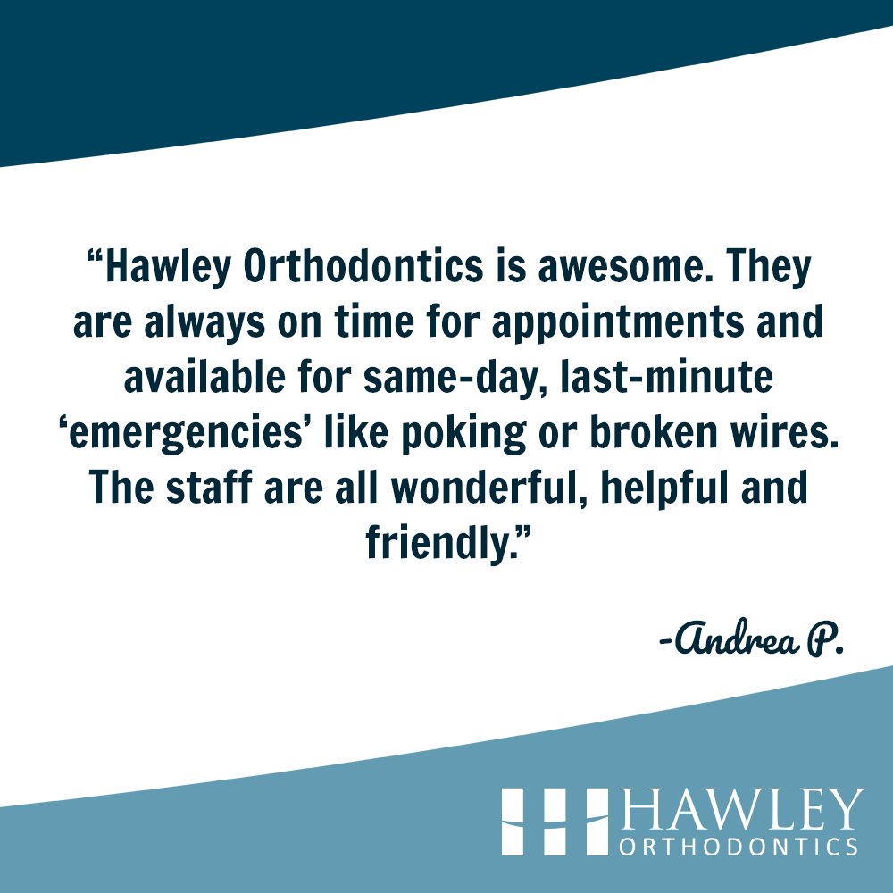 Hi Andrea! 👋 We know poking wires are zero fun and are always here to help! Thank you so much for sharing your positive experience! 🙌 #HawleySmiles #HawleyOrthodontics