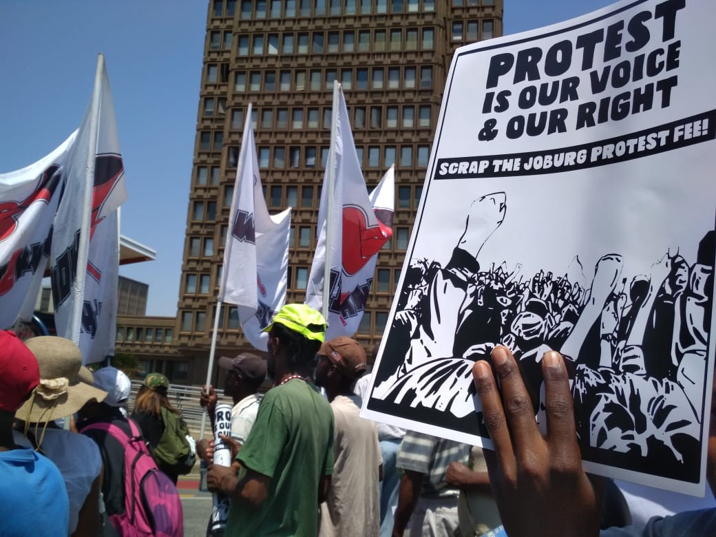 r2kcampaign's tweet photo. Today we are marching to @HermanMashaba's office to demand a scrapping of protest fees! #OngaziMakazi #ScrapTheProtestFees #RightToProtest https://t.co/M4XAFyqhD3