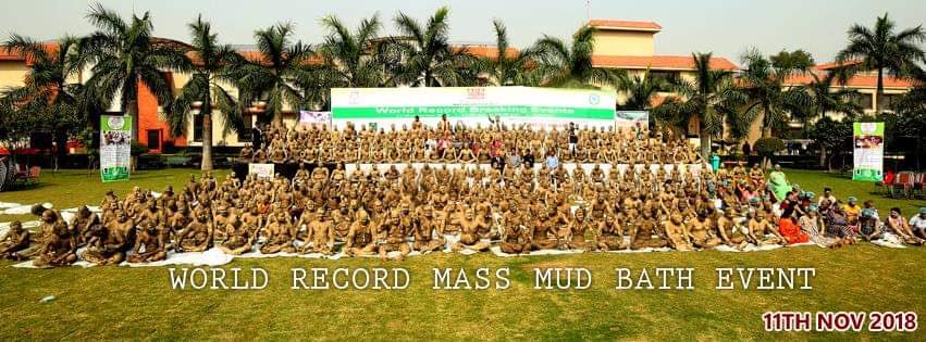 surya_ino's tweet photo. Congratulations India! A new #WorldRecord 8000 people participated in simultaneous #MassMudBath as part of #NaturopathyDay week long celebrations.On #18thNovember2018 another #WorldRecord attempt with celebrations and seminars across India @moayush @shripadynaik @drharshvardhan https://t.co/KpAtTF8IGk