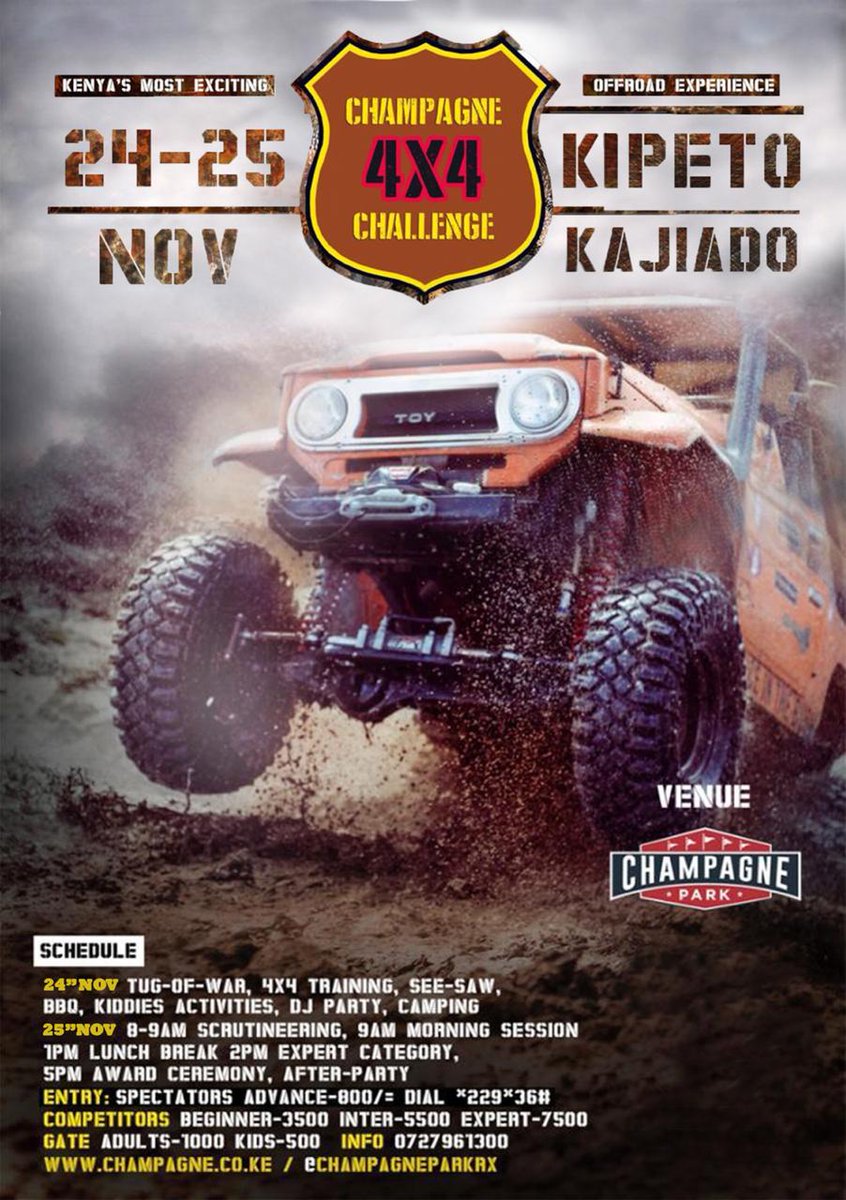 nipelift's tweet photo. Have you gotten your tickets to the Champagne 4x4 Challenge happening on November 24?

Now you can get a lift to the event through the NipeLift app. Come lets go witness the toughest 4x4 vehicles puddle it out for the top crown.

Courtesy: https://t.co/AL69pNajEh https://t.co/L9Vzhe75mt