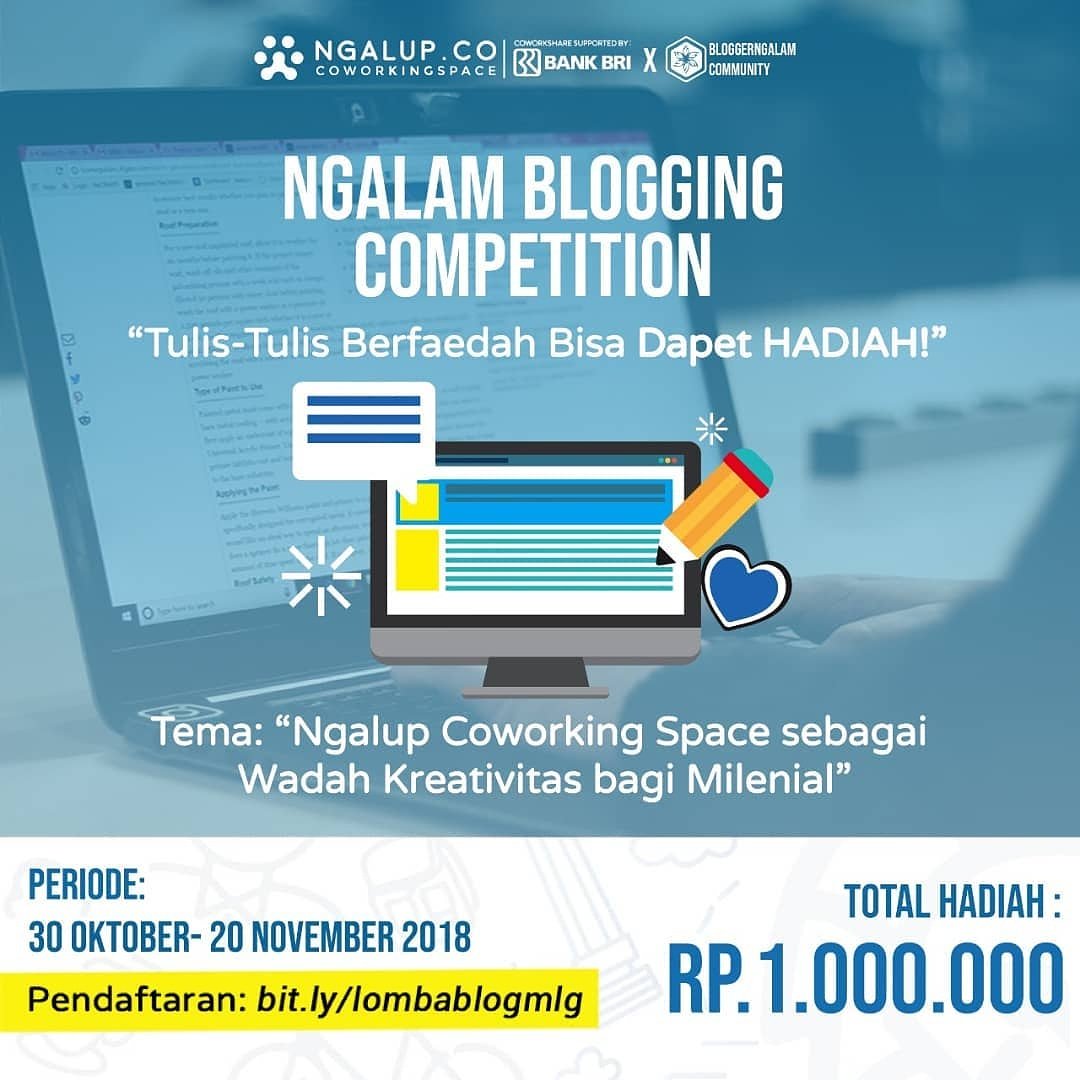 4 HARI LAGI! Ayo rek, ndang digas melok lomba ngeblog bareng Ngalup.co iki. Tak enteni karyamu yo 👍🏽