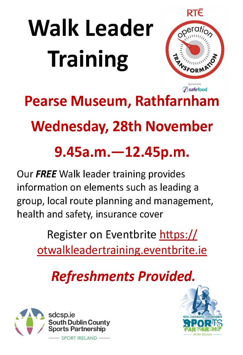 ActiveSouthDub's tweet photo. Our FREE Walk leader training provides information on elements such as local route planning and management, health and safety, insurance cover

Register on Eventbrite https://t.co/OB1FIs0Mi0 https://t.co/ZaxlEnCSAk
