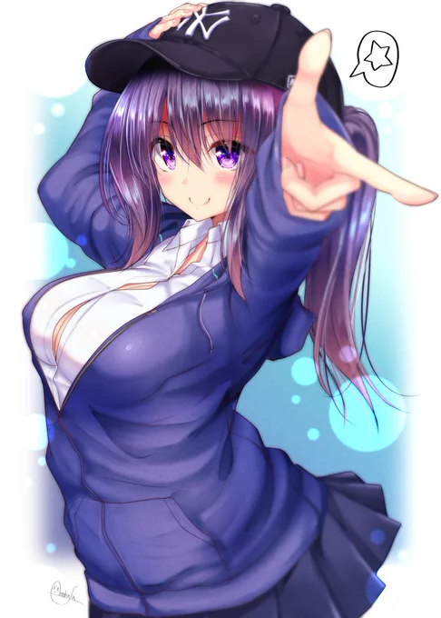キャップとパーカー女の子らくがきです 