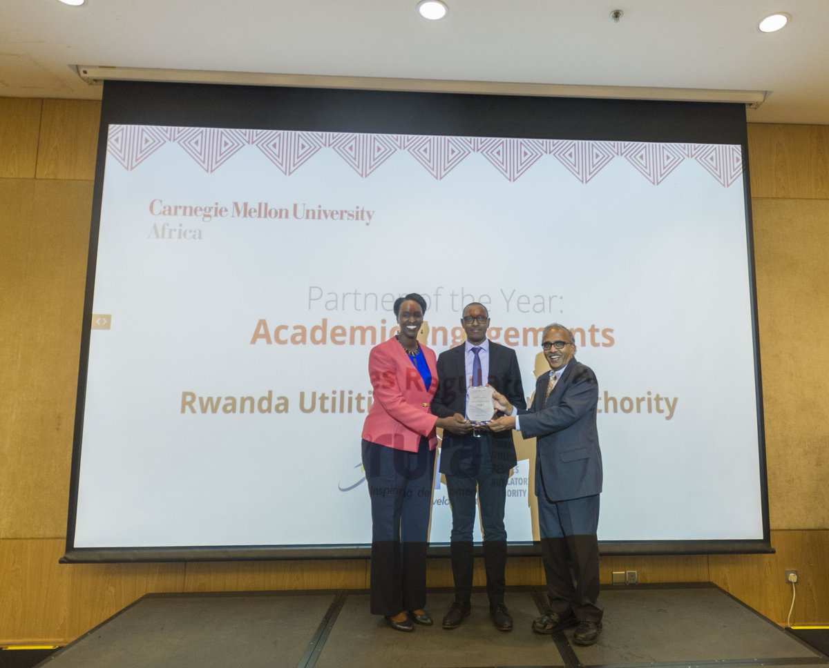 cmu_africa's tweet photo. CMU-Africa Partner of the Year: Academic Engagements Award presented to @RURA_RWANDA ,Thank you for your demonstrated interest in the development of students and the enrichment of their academic experience through engagement with industry. #IndustryEngagements #CMUAfrica https://t.co/7XSIWMHKMW