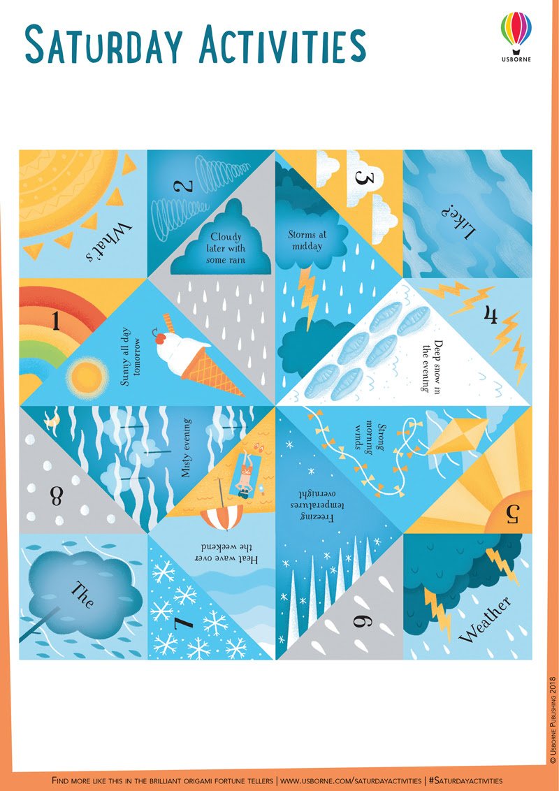 Now everyone can predict the #weather! Check this week's #SaturdayActivities for your very own weather fortune teller bit.ly/2OLJG36 Sign up to <a href="/Usborne/">Usborne Publishing</a>'s weekly newsletter here bit.ly/2vvTFmI #printable #UsborneBooks