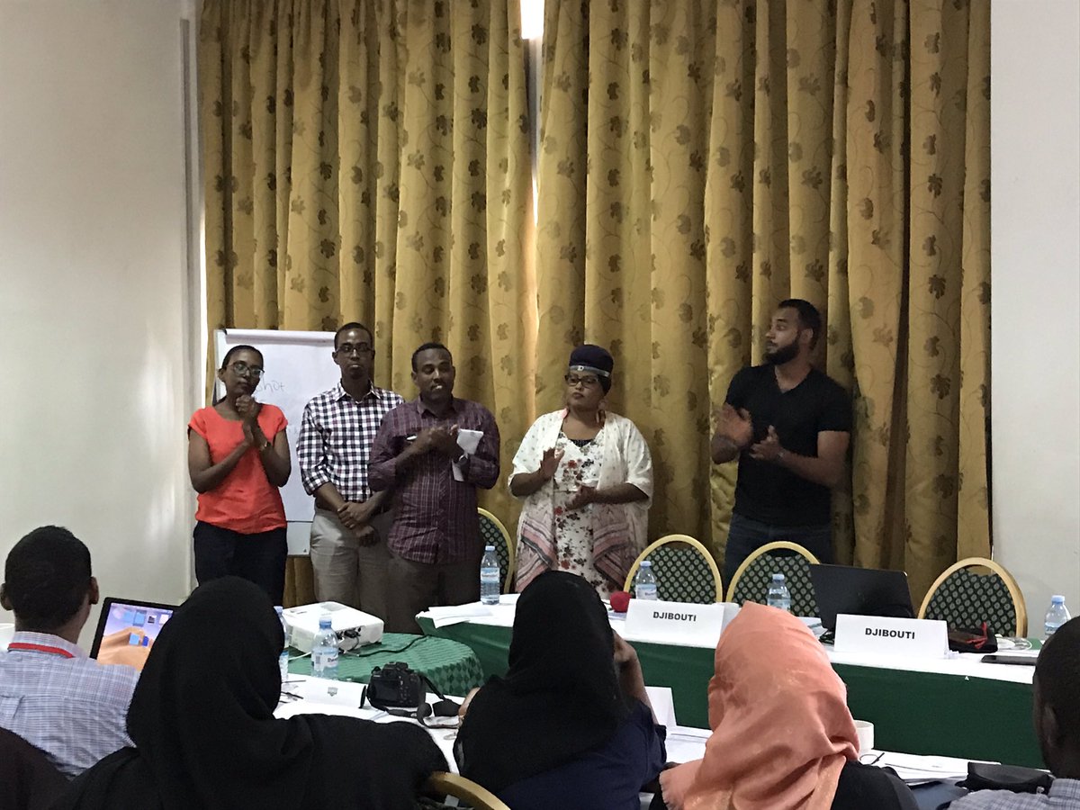 IGAD_CEPCVE's tweet photo. Groups present their counter narrative campaigns and strategy at the #ICEPCVE workshop. #IGAD #CVE #YALI2 @igadsecretariat @US_Emb_Djibouti @ItalyMFA @StateDept @USAIDAfrica @amb_mahboub https://t.co/rlFCohqeIl