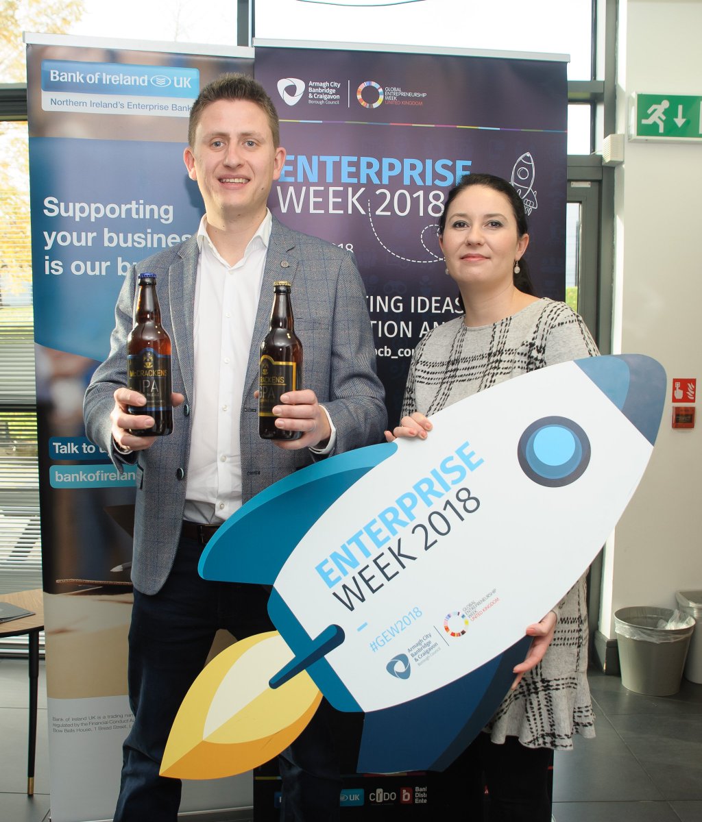 abcb_council's tweet photo. ENTERPRISE WEEK Start a business in a day 4/10 - @CIDO_innovation Manager Cara Dallat with new business start up Ryan McCracken of McCracken’s Real Ale @alemccrackens @CIDO_innovation #gew2018 #ABCEW18 https://t.co/Ehz84LzZ02