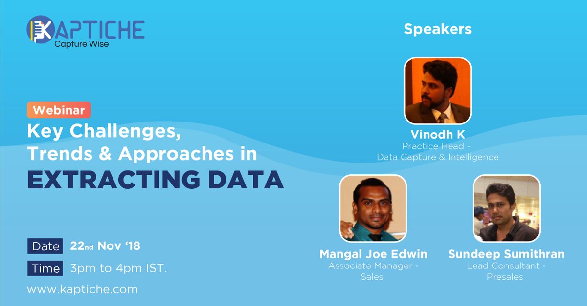 sensiple's tweet image. Manual data entry inefficiencies and mistakes cost your company time and money. Join our #webinar, Our experts are here to ease your worries through #automaticdataextraction Register Now: sensiple.com/kaptiche-india…