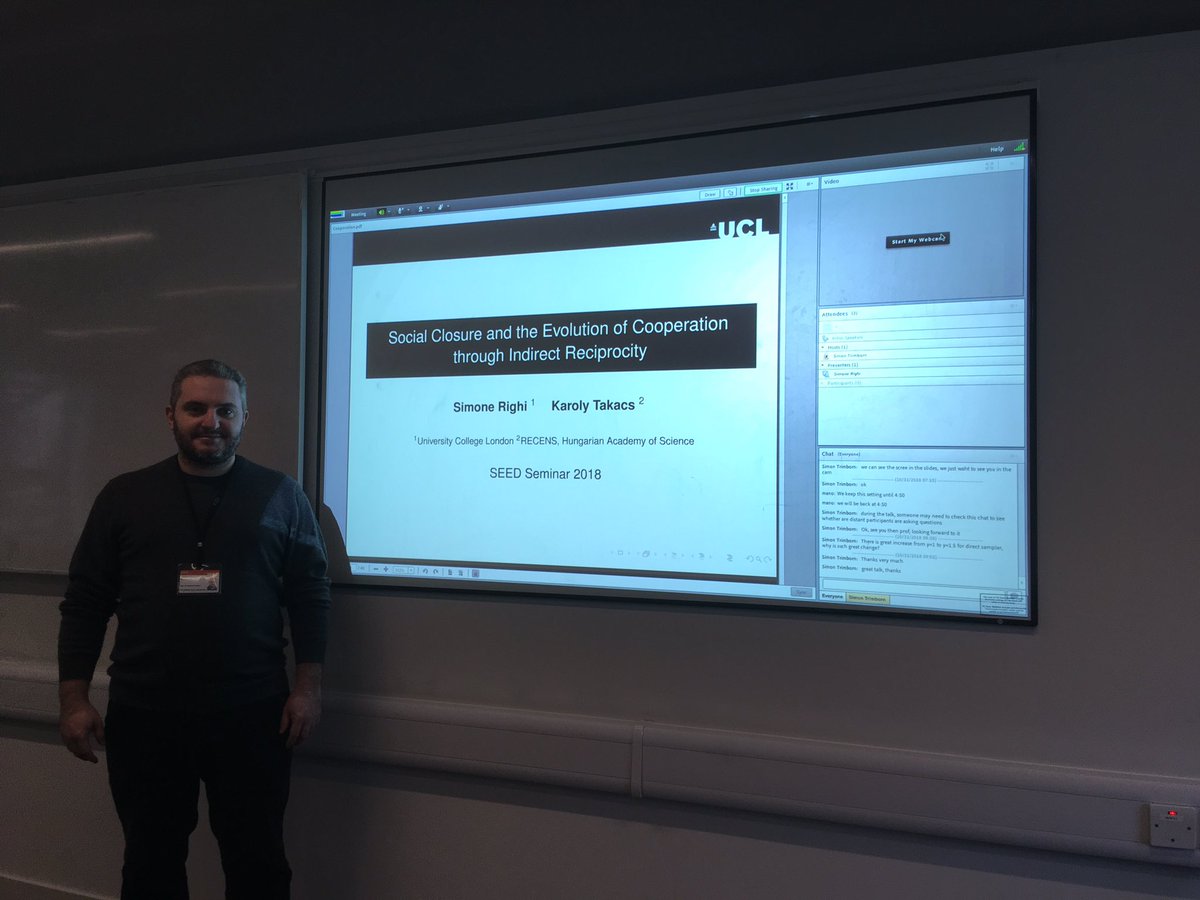 UCLFinComp (@uclfincomp) on Twitter photo Happening now! <a href="/SimoneRighi_MO/">SimoneRighi</a> is talking about “Social closire and the evolution of cooperation via indirect reciprocity”. Join us on live stream: seed.stat.nus.edu.sg/index.php/inst… #MachineLearning #DataScience #Statistics Happening now! <a href="/SimoneRighi_MO/">SimoneRighi</a> is talking about “Social closire and the evolution of cooperation via indirect reciprocity”. Join us on live stream: seed.stat.nus.edu.sg/index.php/inst… #MachineLearning #DataScience #Statistics
