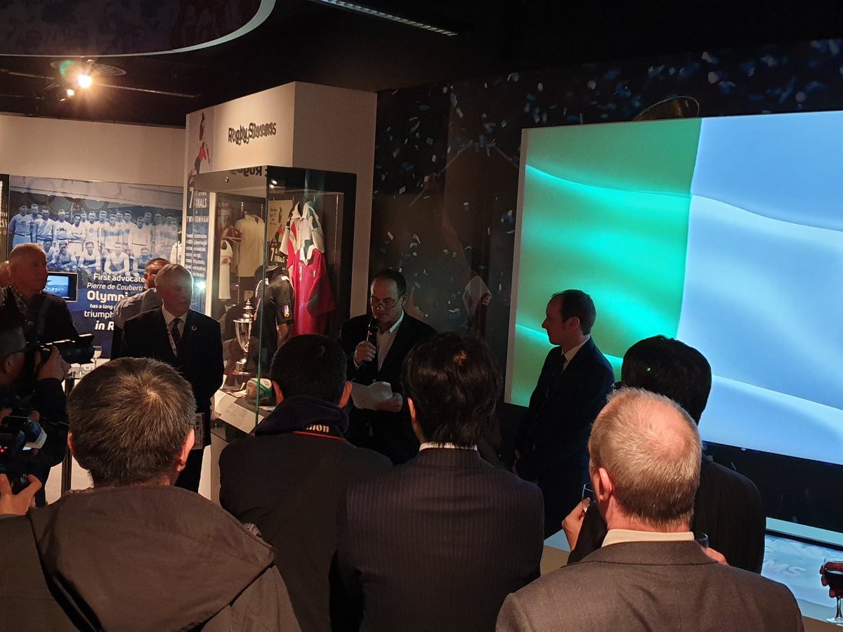 SportMRInsight's tweet photo. Reg Clark from Rhino Rugby addressing the audience in Japanese at the opening of the Brave Blossoms exhibition @wrugbymuseum https://t.co/KMr5GiOVmK