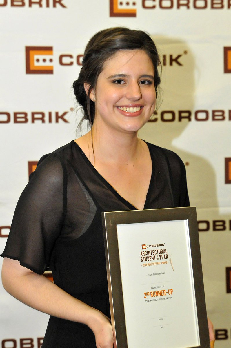 TUT_Arch's tweet photo. Congratulations to Carla Schmidt on achieving the 2nd runner up place in the #TUTArch2018 #Corobrik Awards for her design of an education-centred mixed-use redevelopment in Central Pretoria. @ArchitectsPIA @pretorianews @Official_TUT @amiraosman0 https://t.co/ixGW5tle3w